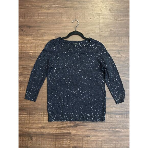 Talbots Navy Blue Sequin Knit Holiday Sweater, Size Small - Picture 1 of 6